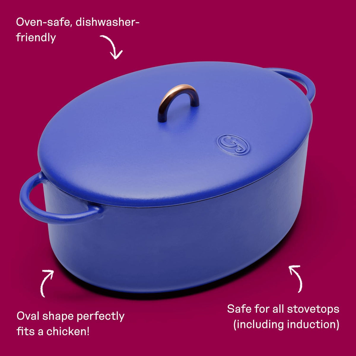 Great Jones Dutchess Cast Iron Dutch Oven Pot With Lid (Blueberry) - Large 6.75 Quart Size, Dual Handles - All Stovetop Safe - 500° Dutch Oven For Bread Baking | Dishwasher Friendly