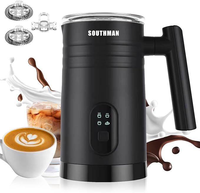 SOUTHMAN Electric Milk Frother, 11.8oz/350ml 4-in-1 Milk Frother and Steamer, Hot and Cold Foam Maker and Milk Warmer with Two Whisks & Auto Shut-Off, Frother for Coffee, Latte, Cappuccino