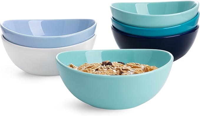 Sweese 18 oz Medium Porcelain Bowls - Set of 6 Shade of Blue Colored Serving Bowls for Soup, Salad, Pasta & Snacks