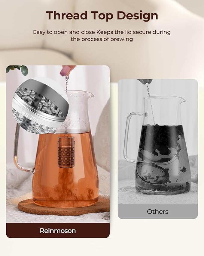 Reinmoson Mini Tea Strainers for Loose Tea, Extra Fine Mesh Tea Infuser, 304 Stainless Steel & Updated Slim Threaded Lid, Loose Leaf Tea Steeper for Black Tea, Rooibos, etc
