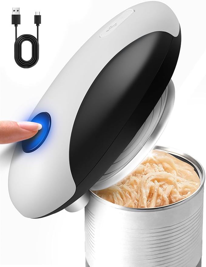 Rechargeable Electric Can Opener, One Touch Safety Automatic Can Opener - Easy Smooth Edge Hands Free, Battery Operated Openers Fits Most Cans, Ideal for Seniors People with Weak Hands & Arthritis