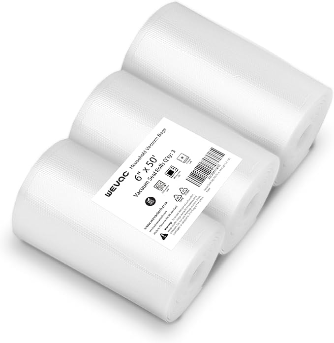 [2024 New] 6" x 50' 3 Rolls, Vacuum Sealer Rolls Bags for Food, Great for Food Storage, Sous Vide and Meal Prep, Wevac Lite