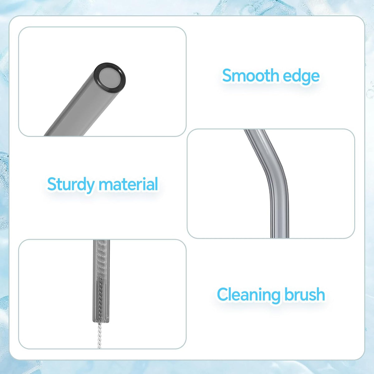 12 Pcs Reusable Glass Straws 8"x 8 mm Bent Glass Drinking Straws with Cleaning Brush for Tea, Smoothies, Milkshakes, Juices,Beverages(smoky gray)