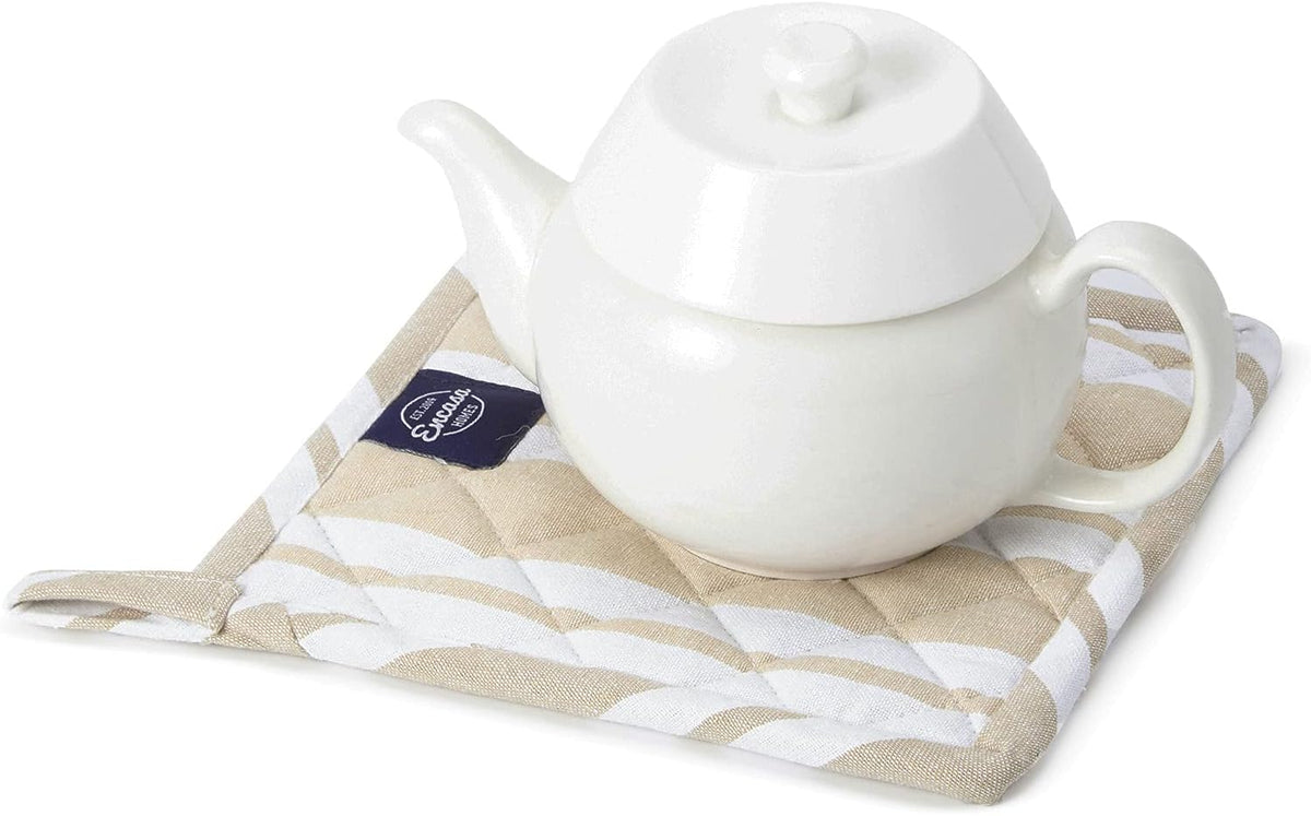 Encasa Homes 8 inches Oven Microwave Potholders (2 pc Set) for Kitchen Cooking & Baking - Heat Resistant, Thick & Safe, Protection of Hands from Hot Utensils - Franca Beige Stripes