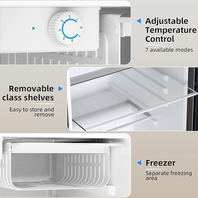 Antarctic Star 2.6 Cu.Ft.Compact Refrigerator with Freezer, Mini Fridge Single Door with Adjustable Thermostat,Removable Glass Shelves for Apartment,Dorm,Office,Kitchen，BLACK