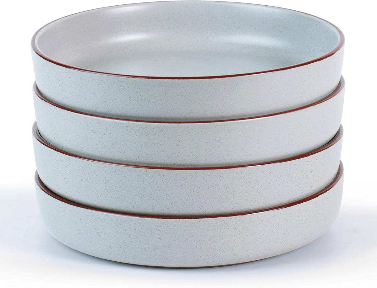 famiware Mercury Pasta Bowls Set of 4, 33 oz Large Salad Bowls, Ceramic Pasta Plates Bowls, Serving Bowls for Kitchen, Microwave & Dishwasher Safe, Light Gray