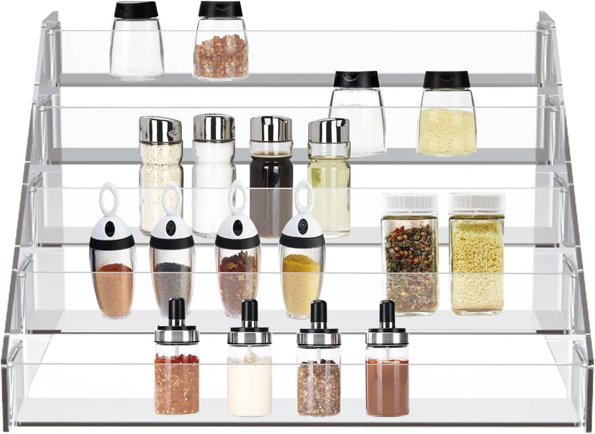 WUIVIUT Spice Rack Organizer For Cabinet, 1 4/5 in/Tier Acrylic Tiered Spice Shelf Can Storage Organizer for Kitchen Pantry Countertop