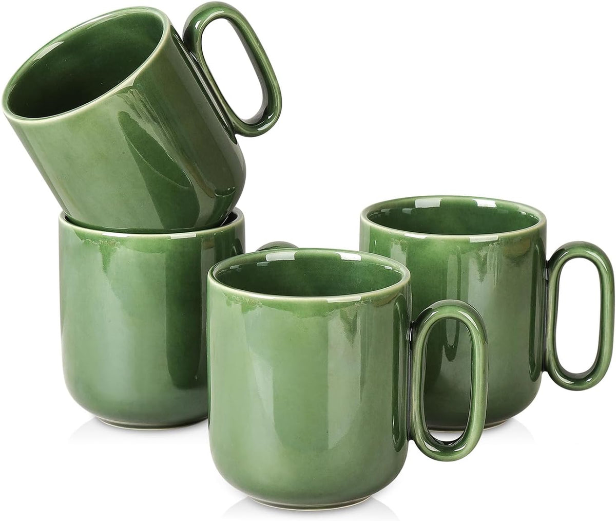 vicrays Ceramic Coffee Mug Set - 18 Ounce Large Stoneware Mug for Men Women - Unique Glazed Porcelain Mugs with Handle for Coffee Latte Tea Milk Cocoa - Set of 4 (Green)