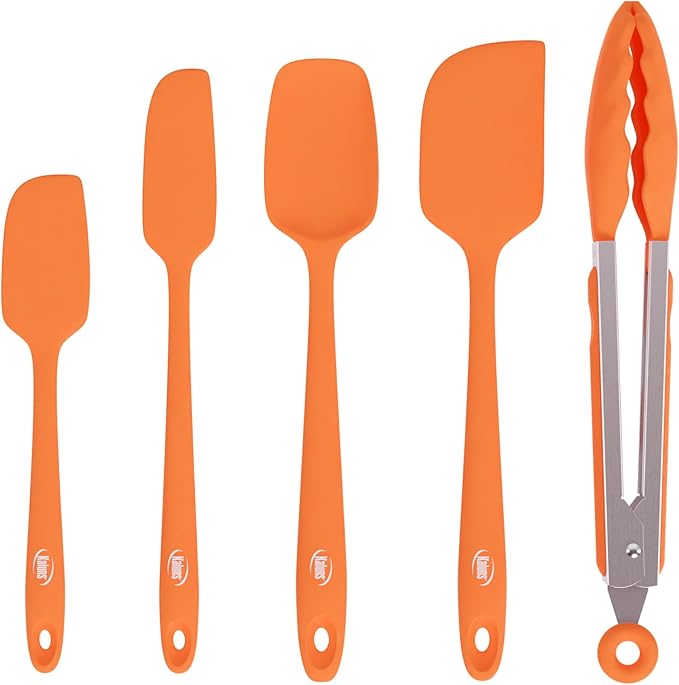 Kaluns Silicone Spatula Set, 4 Rubber Spatulas 600°F Heat Resistant, Nonstick Seamless Design with Stainless Steel Core, Dishwasher Safe, BPA free, Bonus Tongs Included
