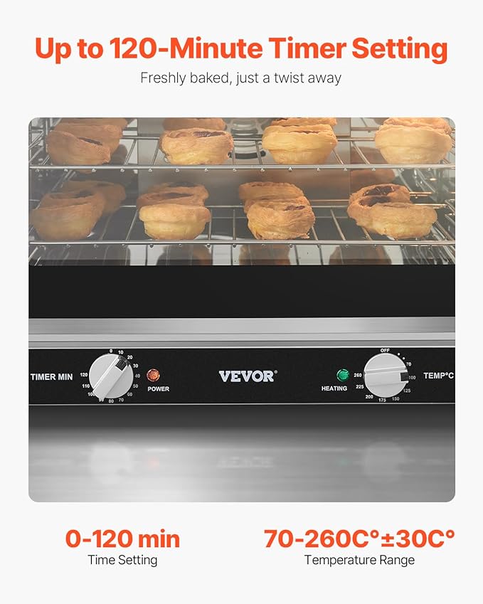 VEVOR Commercial Countertop Oven, 66L 4-Tier Toaster Ovens with Tempered Glass Door, Wire Racks Clip Tray Gloves, 2800W Electric Stainless Steel Baking Ovens for Restaurant Bakery (AC208~240V,60Hz)