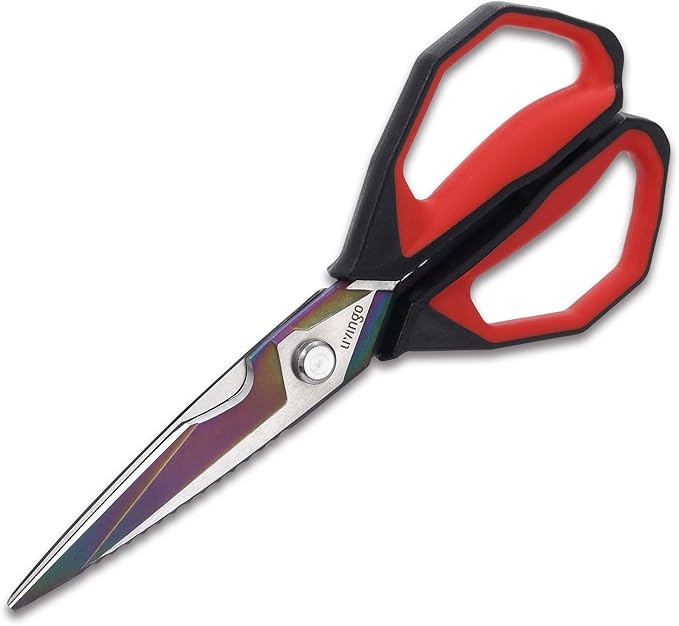 LIVINGO Sharp Kitchen Scissors for Food - Titanium Coated Forged Stainless Steel Heavy Duty Shears All Purpose for Cooking Utility Cutting Poultry Turkey Bone, Meat, Dishwasher Safe, 9 Inches