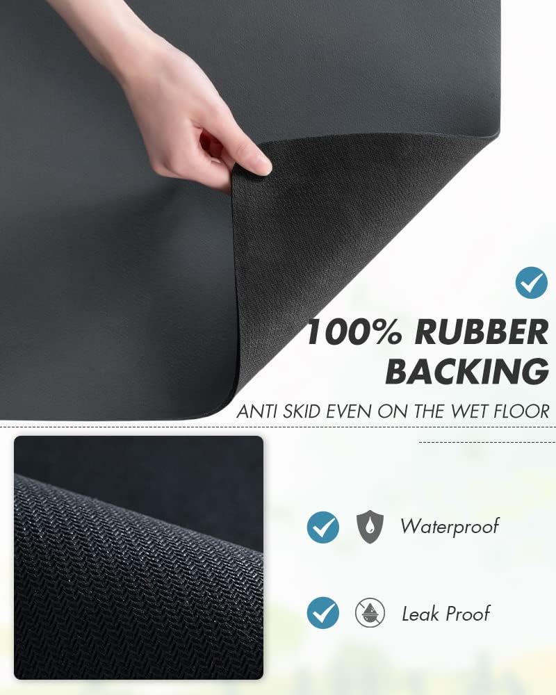 AMOAMI Dish Drying Mat for Kitchen Counter-Coffee Mat Bar Accessories, Hide Stain, Rubber Backed, Absorbent, Fit Under Coffee Maker, Espresso Machine, Pot, Dish Rack, 12"x19", Dark Grey