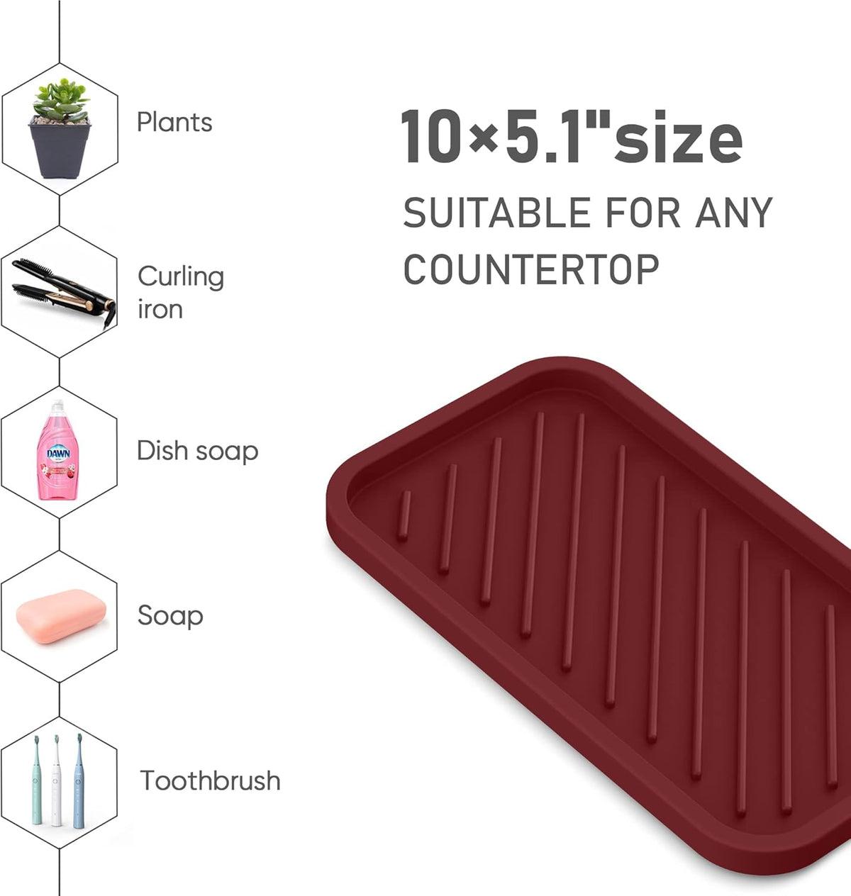 EG-SIPRO Silicone Sponge Holder,Large 10" Kitchen Sink Organizer Tray Kitchen Soap Tray Soap Sponge Holder for Bathroom Counter Sponge Caddy Dish Soap for Scrubber,Soap Dispenser,Scouring Pad