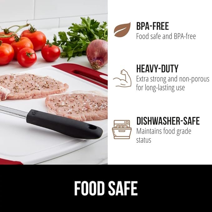 GORILLA GRIP BPA-Free Reversible Kitchen Cutting Board Set of 3, US Designed, Nonporous, Juice Grooves Catch Liquid, Slip Resistant Border, Durable Food Chopping Boards, Christmas Kitchen Decor, Red