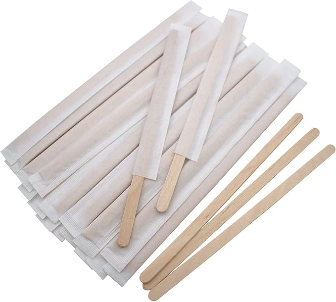 BLUE TOP Individually Paper Wrapped Wooden Coffee Stirrers 5.5 Inch Pack 1000, Disposable Wood Sticks for Coffee/Tea Hot Beverage, Hot Chocolate, Wood Blenders for butter sugar,Craft Stick.