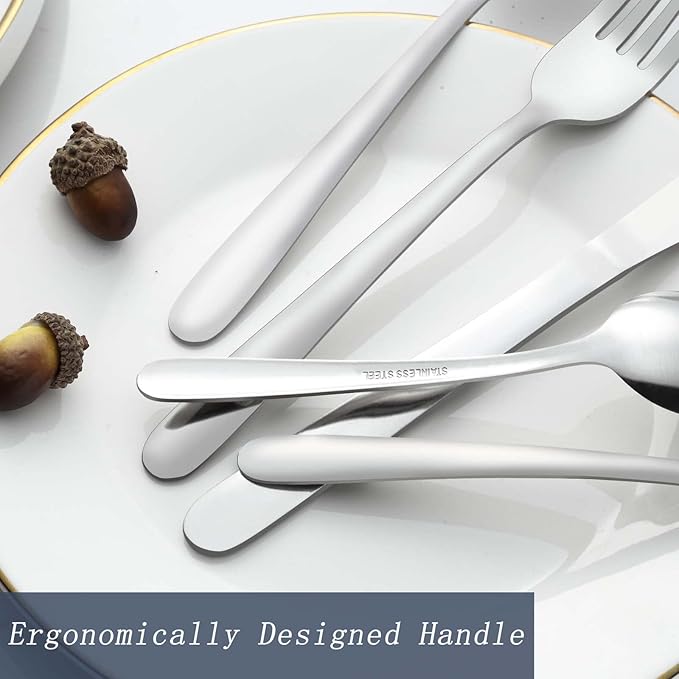 24 Pcs Forks and Spoons Silverware Set, Food Grade Stainless Steel Flatware Cutlery Set for Home, Kitchen and Restaurant, 12 Dinner Forks and Dinner Spoons, Mirror Polished & Dishwasher Safe