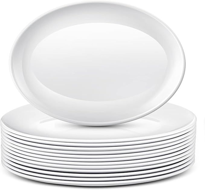 Dandat 12 Pcs Large Serving Platters Oval Trays White Plates Serving Dish for Wedding Party Restaurant Home Steak, Taco, Sushi, Appetizer, Cake (12 Inch)
