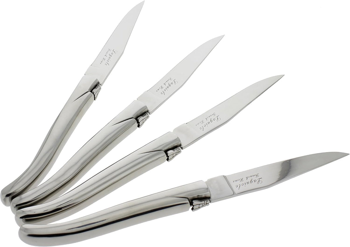 French Home Laguiole Connoisseur 4-Piece Steak Knives – Stainless Steel Dinner Knives with Etched Detailing & Napoleon Bee Emblem Packed in an Elegant Box (9")