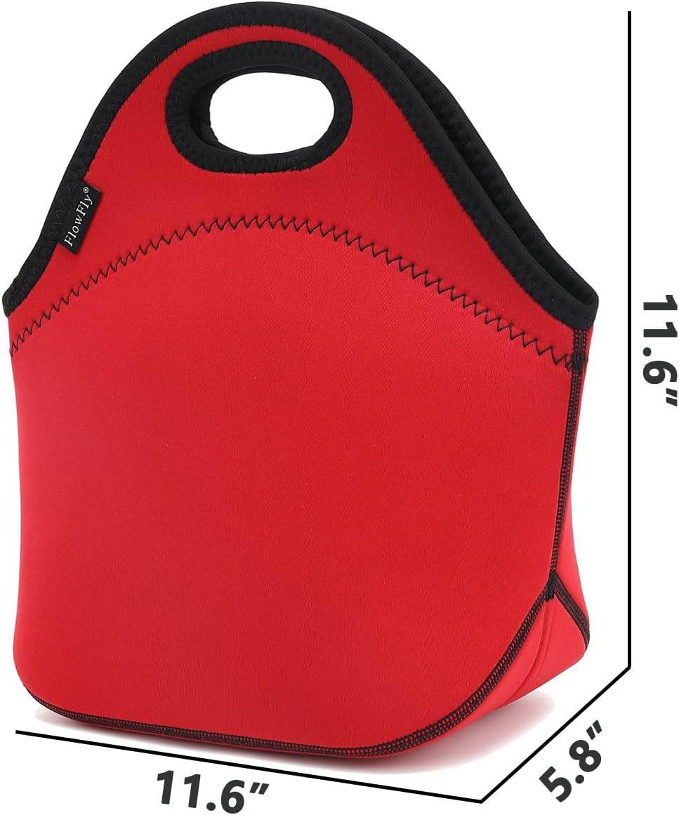 FlowFly Neoprene Lunch Tote Insulated Thermal Reusable Lunch Bag Box for Boys Men with Zipper (Red)