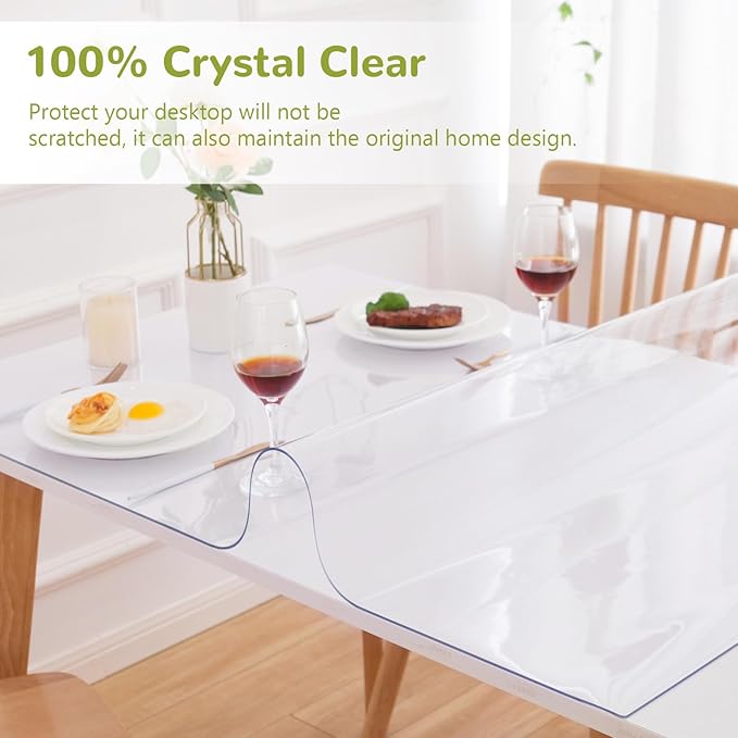 22 x 48 Inch Clear Table Cover Protector, 1.5mm Thick Plastic Waterproof Pad for Dining Room, Kitchen, Office