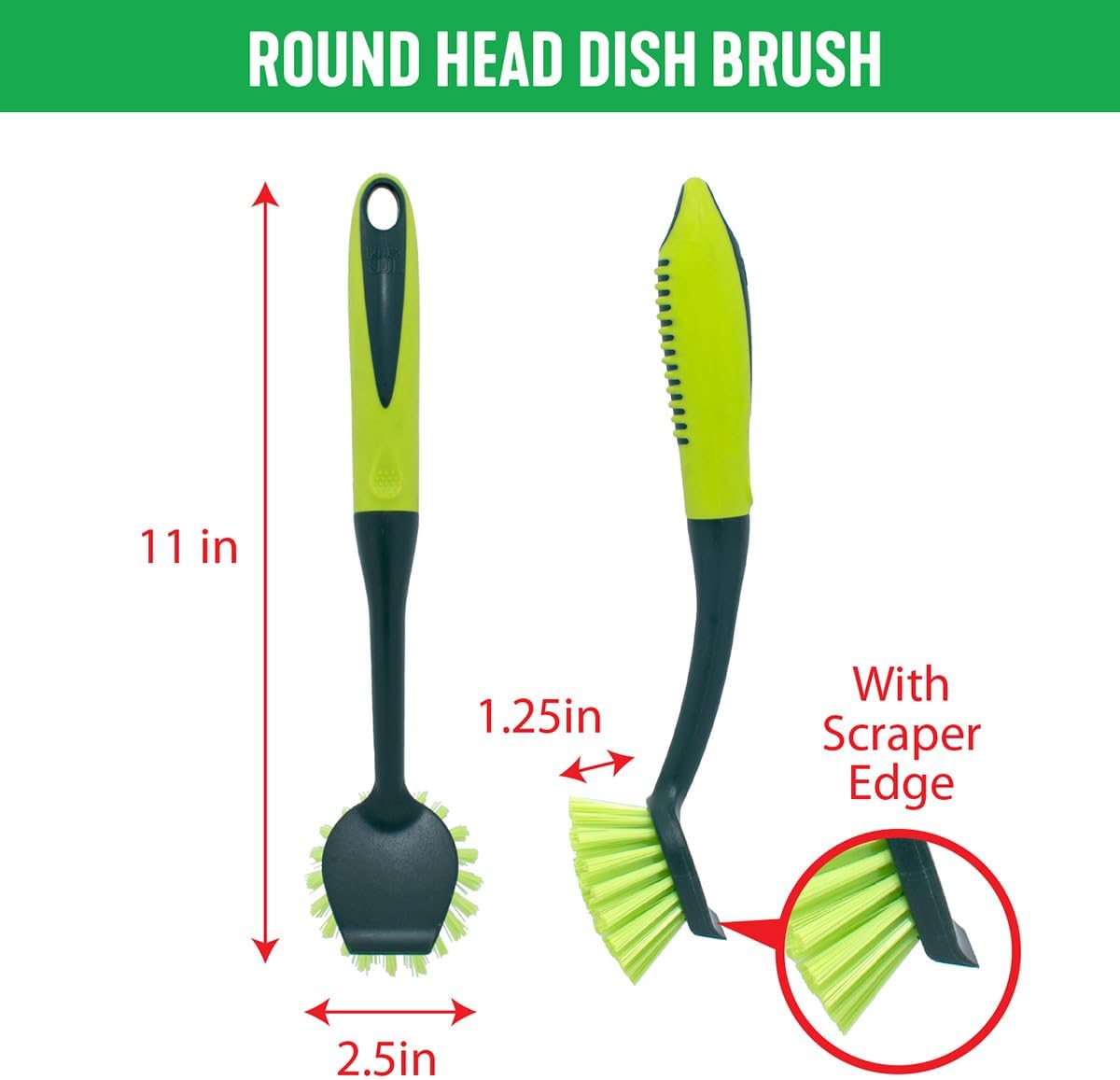 Pine-Sol Scrub Brush Set - Long Handle Cleaning Brushes with Heavy Duty Bristles and Comfort Grip - Scrubbers for Kitchen, Household, and Dishwashing, 5 Pieces
