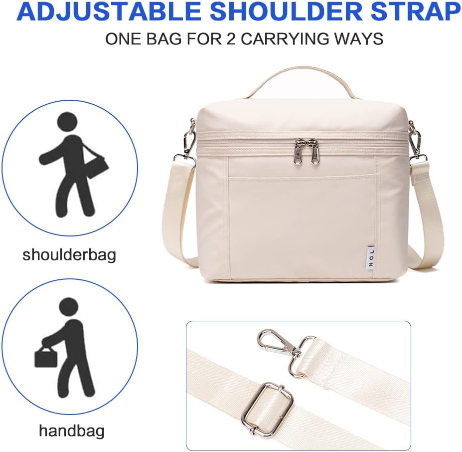 NOL Natural Organic Lifestyle Insulated Lunch Bags for Women Cooler Bag Lightweight Nylon Waterproof Lunch Box For Work（Medium, Cream