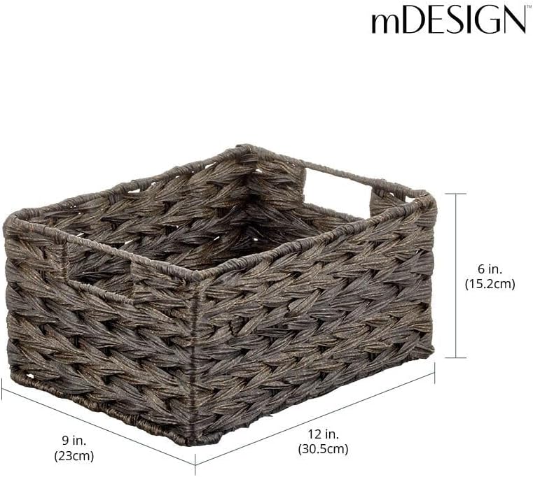 mDesign Woven Farmhouse Kitchen Pantry Food Storage Organizer Basket Bin Box, Container Organization for Cabinets, Cupboards, Shelves, Counter - Store Potatoes, Onions, Fruit, 3 Pack, Espresso Brown