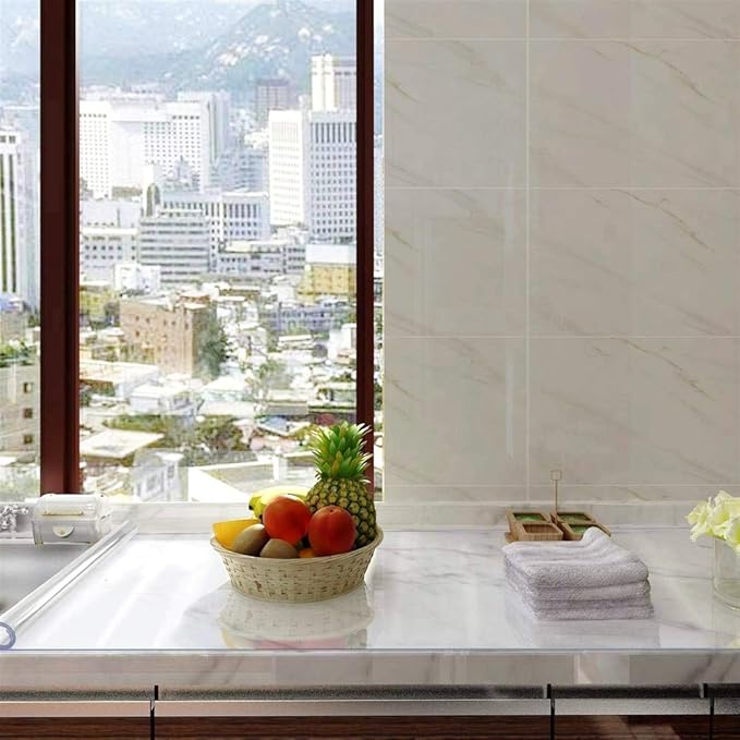 NECAUX Custom 19 x 60 Inch Clear Table Cover Protector, 1.5mm Thick Plastic Heavy Duty Table Pad Desk Mat Desk Tablecloth Protector for Writing Desk, Console Table, Media Stand, Vanity Table