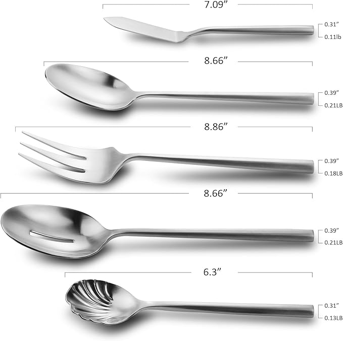 DEACORY Hexagon Serving Silverware Serving Set Flatware Set Cutlery Set Utensil Serving Set Stainless Steel Matte Silver 45 Pieces Service for 8