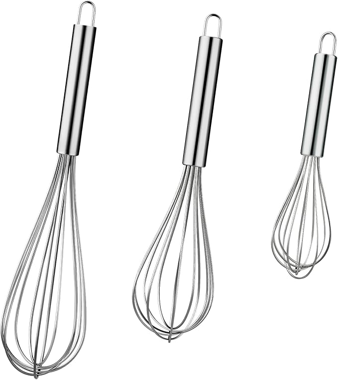 Metal Whisks for Cooking Stainless Steel Whisk Set 3 Pack Wisking Tool Balloon Wisk 8" 10" 12" Wire Whisk for Baking, Whisking, Mixing, Blending