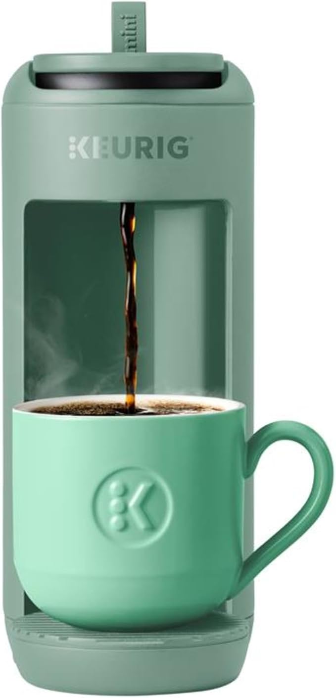 Keurig K-Mini Mate Single Serve K-Cup Pod Coffee Maker, Brews Up to 12 oz Cup, Compact Portable Coffee Machine for Small Spaces, Great for Dorms & Offices, Glamping Green
