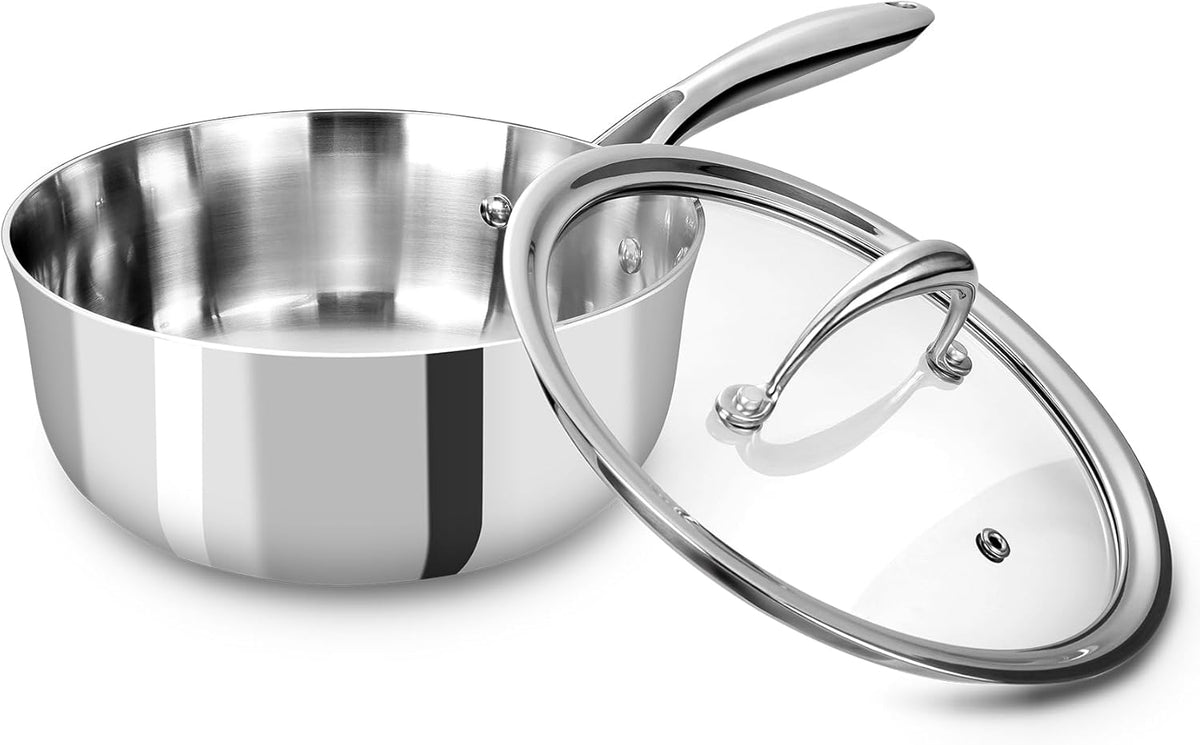 KEAWELL K3 Premium 2-Quart Tri-Ply Stainless Steel Saucepan with Lid, Induction & Oven Safe up to 600°F, Even Heating, Professional Cookware for All Stovetops (2-Qt)