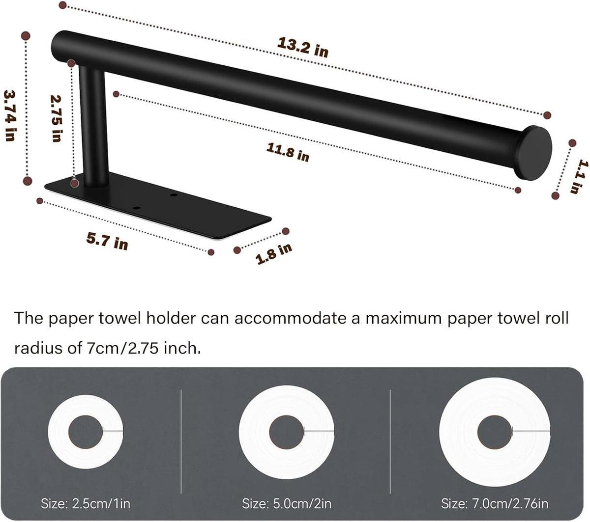Self Adhesive or Drilling Paper Towel Holder Under Cabinet,Black Stainless Steel Hanging Paper Towel Holder Wall Mount for Kitchen Paper Towel,Under Counter Paper Towel Roll Rack for Home,Bathroom,RV