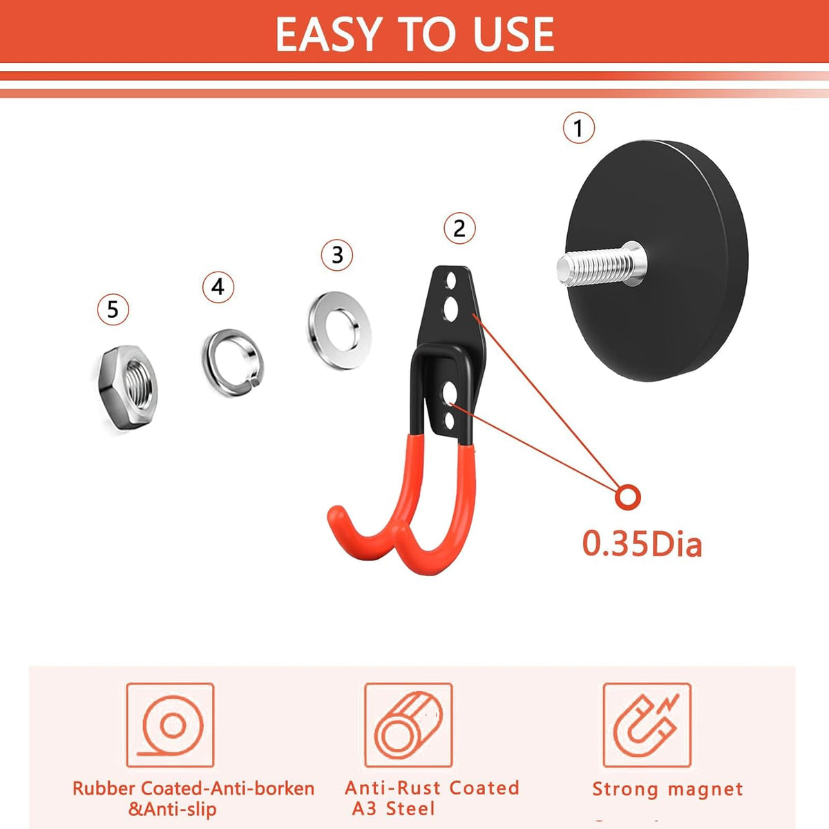 Large Heavy Duty Magnetic Hooks,4 Pack Strong Magnet Hooks for Power Drill and Garage Tools,Anti-Scratch Garage Magnetic Tools Holder,Magnetic Cable and Hose Holder,Magnetic Garage Hooks