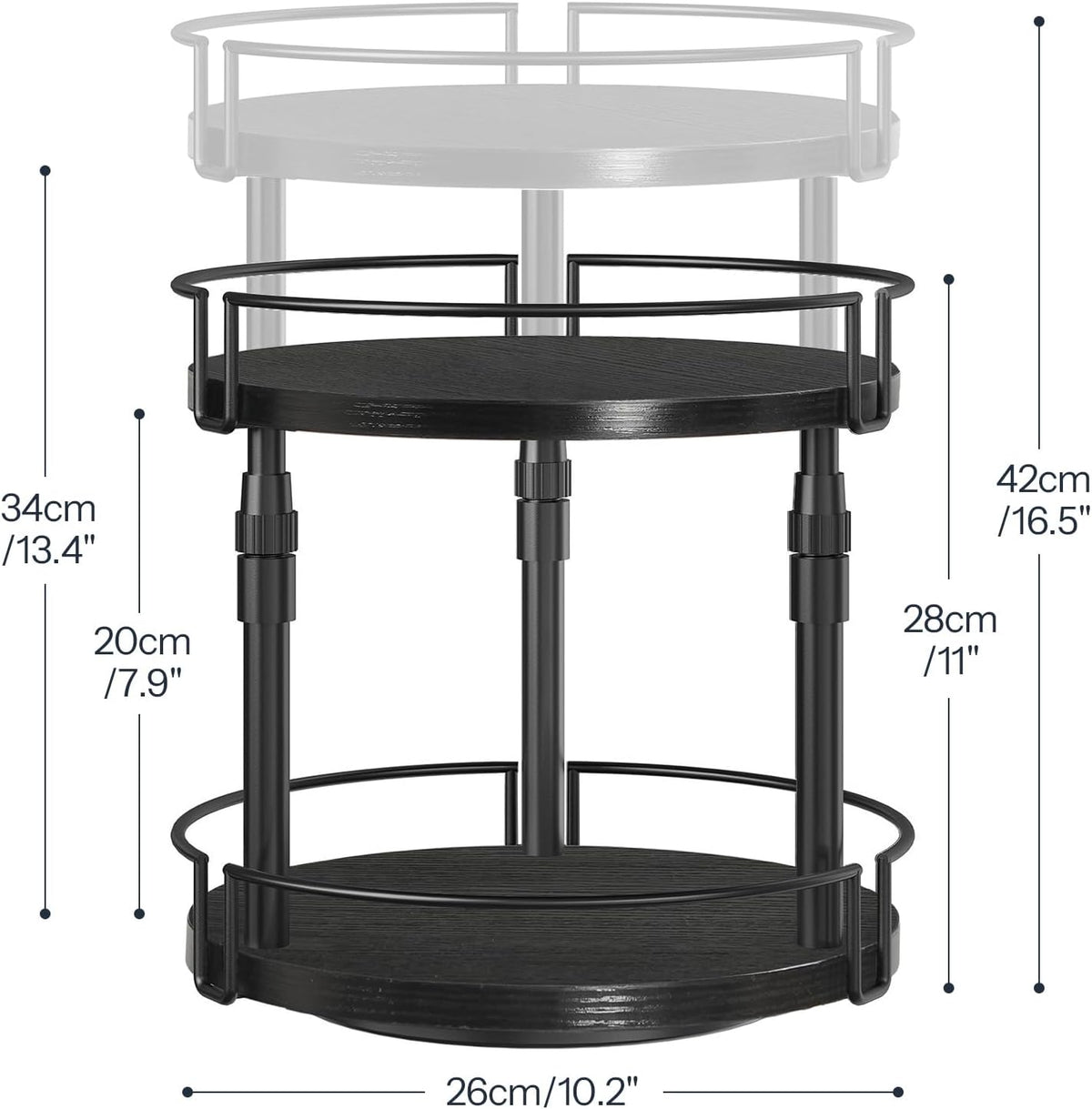 HOOBRO Lazy Susan Organizer Spice Rack, 2-Tier Height Adjustable Rotating Lazy Turntable Spice Organizer, for Kitchen Countertop and Cabinet, Black BB05TL01