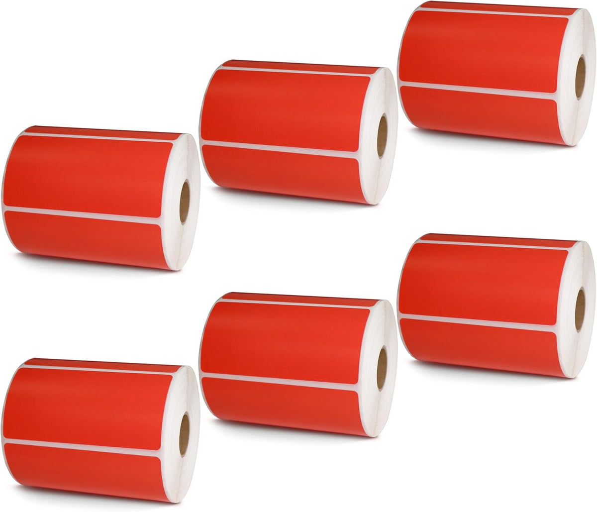 BETCKEY - 4" x 2" Barcode Shipping & Multipurpose Labels Compatible with Zebra & Rollo Label Printer,Premium Adhesive & Perforated[Red, 6 Rolls, 4500 Labels]