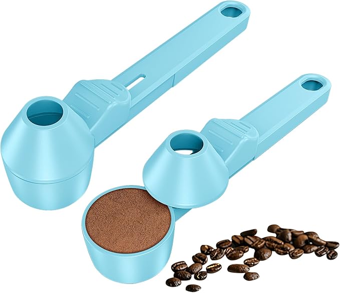 Coffee Scoop & Funnel for Reusable K Cup Refillable Coffee Pods, Coffee Measuring Spoon 2 Tablespoon Capacity, Scoop with Funnel for Ground Coffee, Protein Powder, Tea (Blue, 2 Pack)