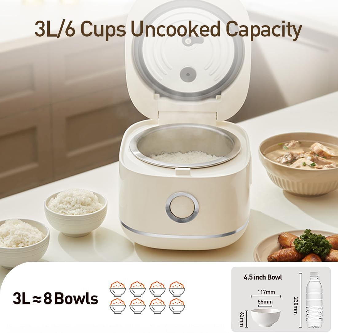 Joydeem Stainless Steel Rice Cooker, Uncoated Non-stick 316L Stainless Steel Inner Pot Rice Cookers, 6 Cup Uncooked, 3L/3.2 qt, DFB-D300