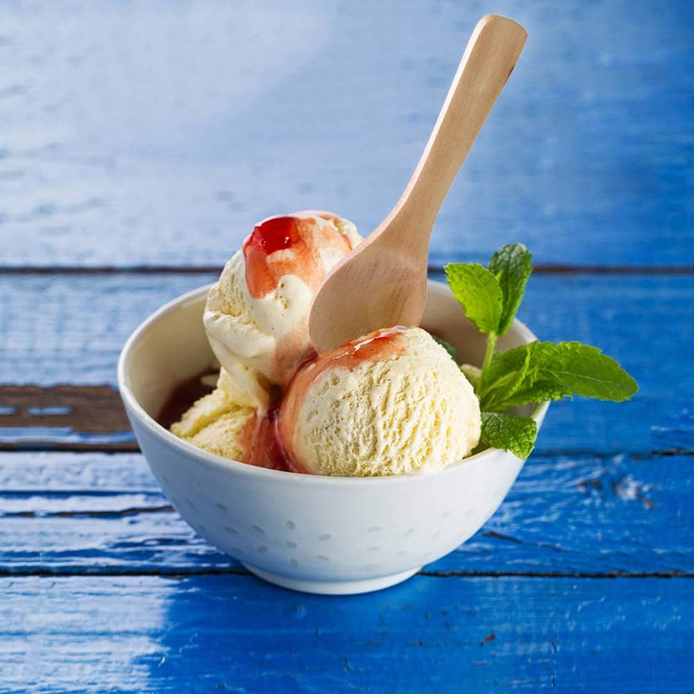 50 Pieces Small Wooden Spoons, Short Handle Mini Condiments Salt Spoons Nature Wooden Honey Teaspoon Coffee Tea Jam Mustard Ice Cream Milk Powder Spices (Natural Wood Color)