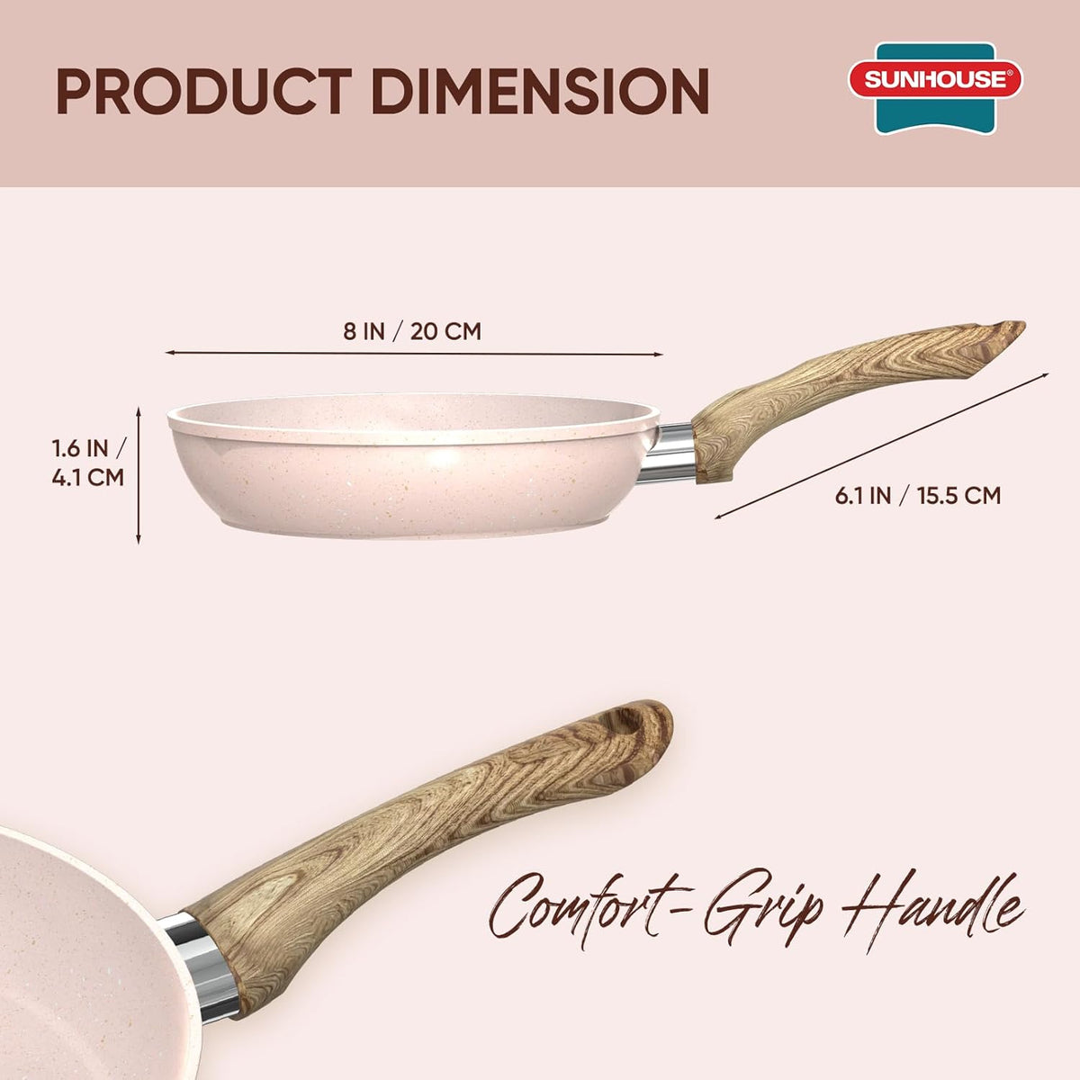 Sunhouse – Durable 8 Inch / 20 cm Nonstick Skillet, 4-Layer Non-Stick Frying Pan, PFOA-Free, Stay-Cool Handle, Induction Compatible with All Cooktops