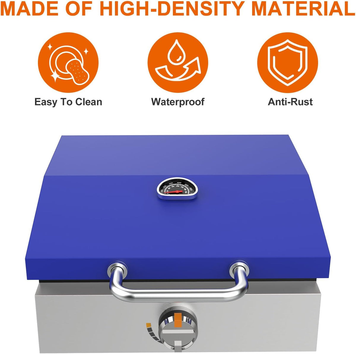 Hard Cover Hood with Temperature Gauge for Blackstone 17 inch Table Top Griddle, Hinged Lid for Blackstone 17" Front or Rear Grease Model 1650, 1832 and More Portable Grill, Blue
