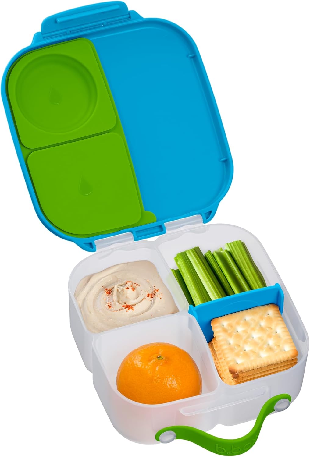 b.box Mini Lunch Box, Bento Box for Kids, Snack Container with 2 Leak Proof Compartments, Reusable Snack Containers with Lids, Kids Lunch Boxes Ages 3+, BPA Free, 4 1/4 Cup Capacity (Ocean Breeze)