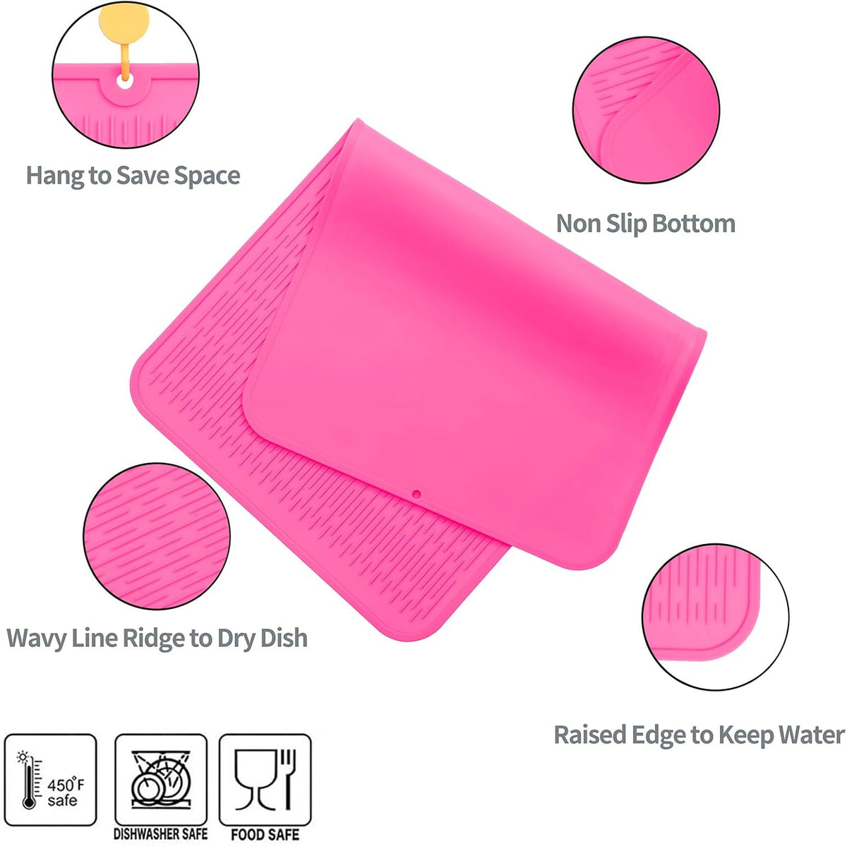 Silicone Dish Drying Mat for Multiple Usage,Easy clean,Eco-friendly,Heat-resistant Silicone Mat for Kitchen Counter or Sink,Refrigerator or Drawer Liner Rose 4XL 32 inches x 18 inches