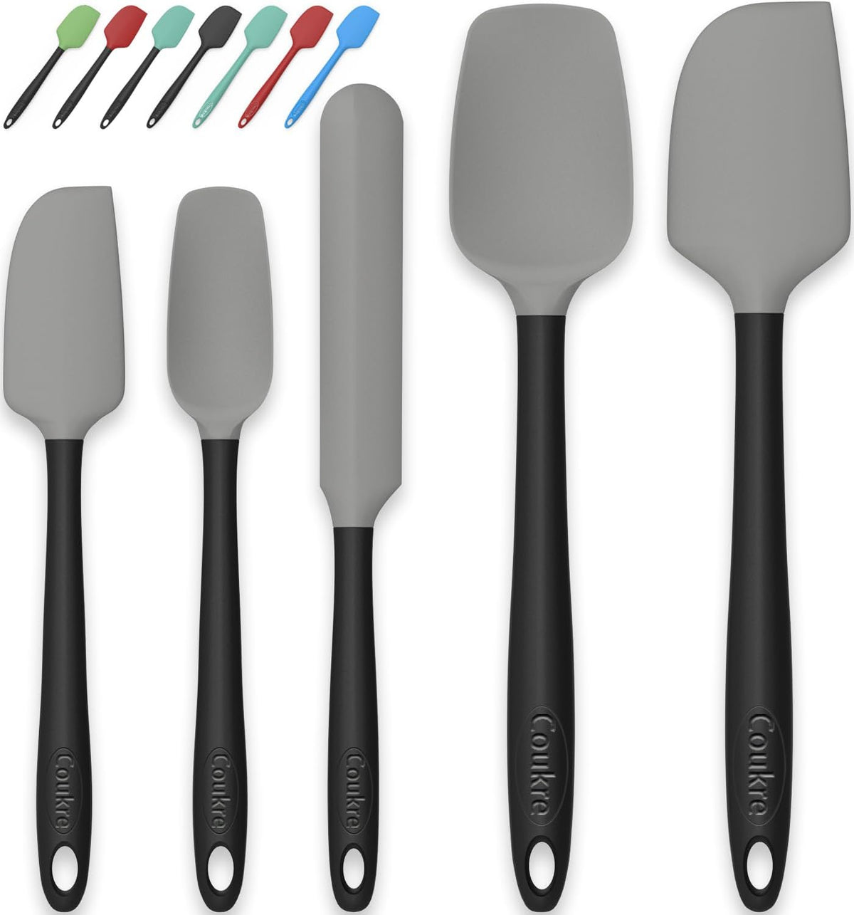 Coukre Silicone Spatula Set of 5,High Temperature Resistant, Food Grade Silicone, Dishwasher Safe, for Baking, Cooking (Gray)