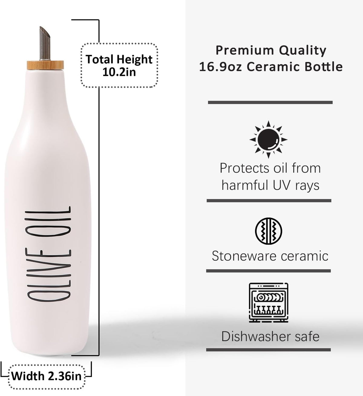 HOMCDALY Olive Oil and Vinegar Dispenser Set, 16oz Ceramic Oil Dispenser for Kitchen, Kitchen Dispenser Bottle for EVOO Vinegar Syrups, Modern Farmhouse Design | Set of 2 – P-White
