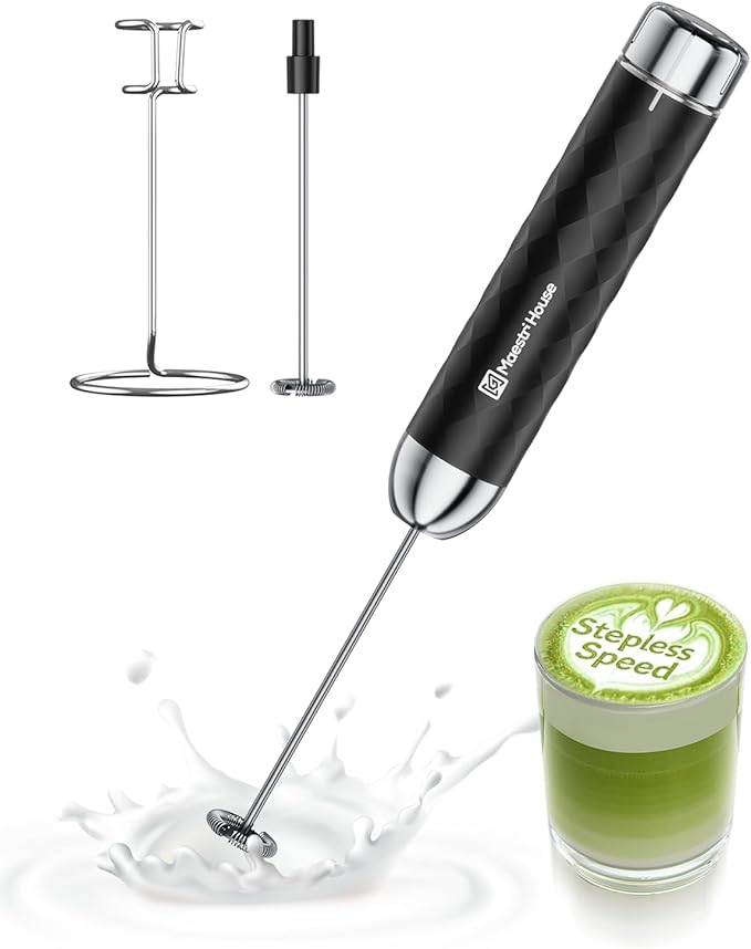 Maestri House Rechargeable Milk Frother with Stepless Speed Control, LunaFro 2.0 Handheld Electric Foam Maker Waterproof Drink Mixer Foamer for Lattes, Cappuccino