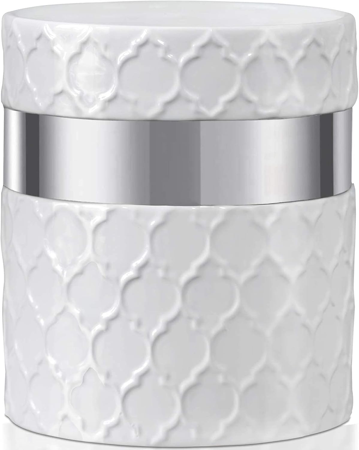 Home Acre Designs Kitchen Utensil Holder - Large Ceramic Farmhouse Countertop Crock, White/Silver