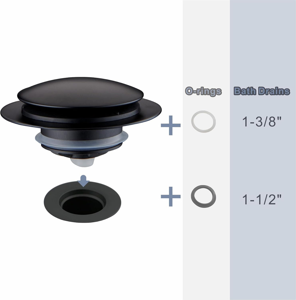 Matte Black Tub Drain Stopper, Hidrop Pop Up Universal Tub Dain Tip Toe Bathtub Drain Stopper, Fit 1.375 to 1.5 Inches, Replaces Lift and Turn, Tip-Toe and Trip Lever Drains for Tub, EZ Installation