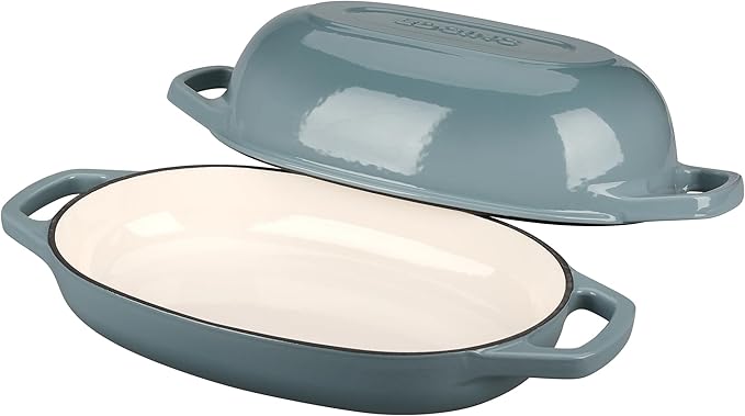 Enameled Cast Iron Oval Dutch Oven Pot with Lid, Dutch Oven for Sourdough Bread Baking, Oval Bread Pan, 5qt, Seasalt