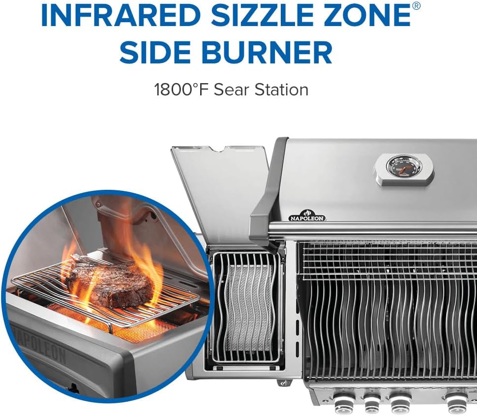 Napoleon Rogue PRO 425 Natural Gas Grill with Infrared Side Burner, Stainless Steel, Durable 4-Burner Gas BBQ